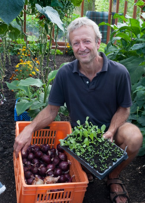 Charles Dowding in his greenhouse