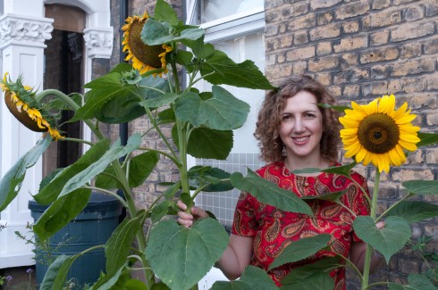 Eddi and sunflowers 2